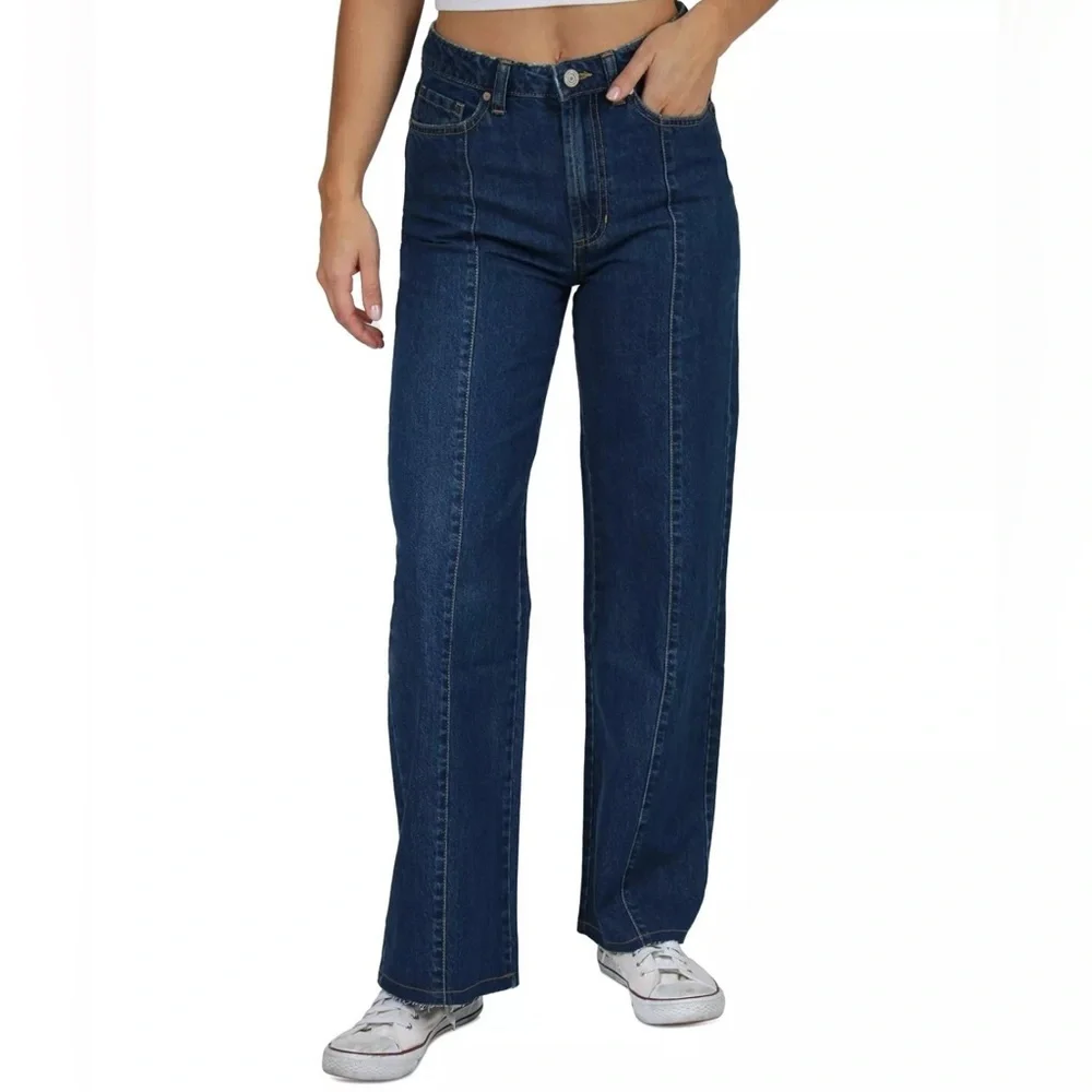 Wide Leg Jeans Organic Cotton Sz 1 High Rise Flare Blue Denim 90s bohemian